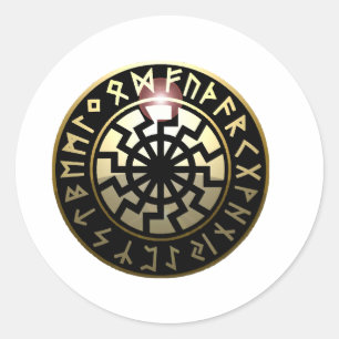 Black Sun wheel Classic Round Sticker
