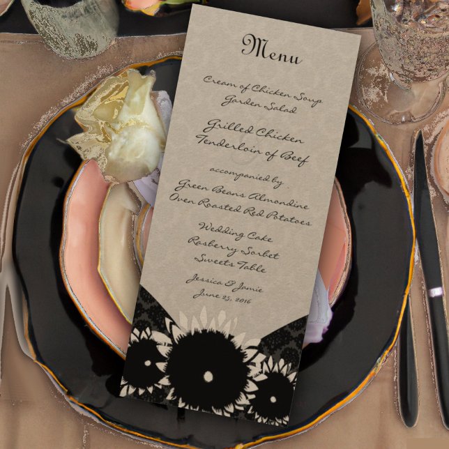 Black Sunflower Damask Wedding Menu (Creator Uploaded)