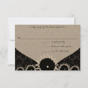 Black Sunflower Damask Wedding RSVP Card