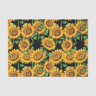 Black Sunflower Floral Cottagecore Pattern Tissue Paper