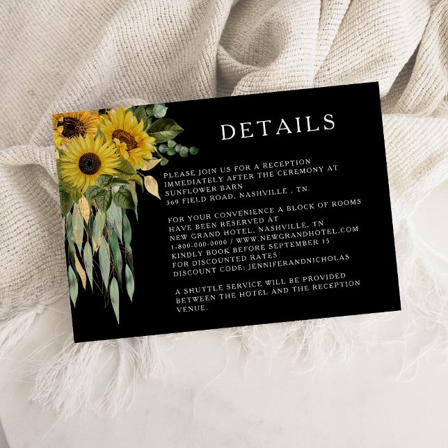Black Sunflower Wedding Details Enclosure Card (Black Sunflower Wedding Details Enclosure Card)