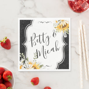 Black Sunflowers Daisy Glitter Summer Wedding Napkin