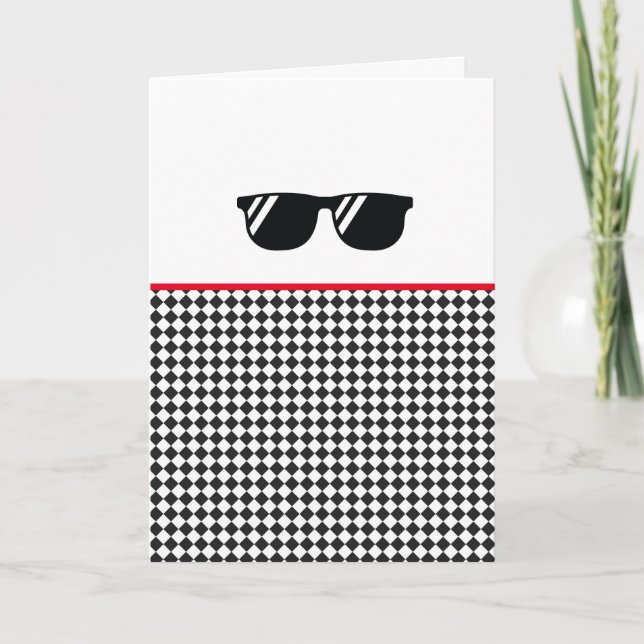 Black Sunglasses Chequerboard Custom Sports Fun Card (Front)