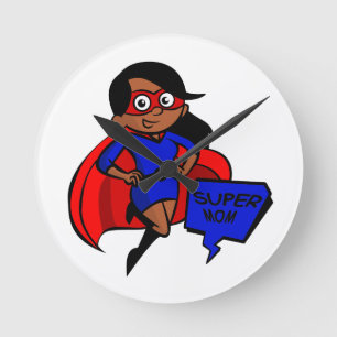 black super mum round clock
