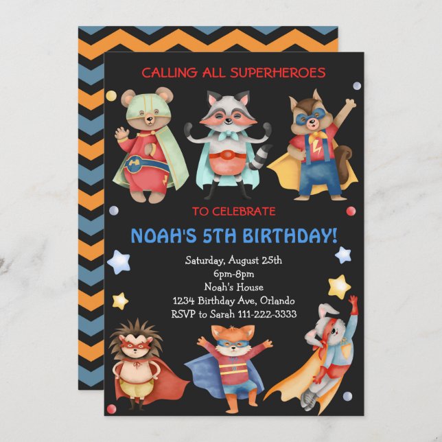 Black Superheroes Kids Birthday Invitation (Front/Back)