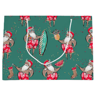 Black Surfin' Santa Tropical Holiday Gift Bag