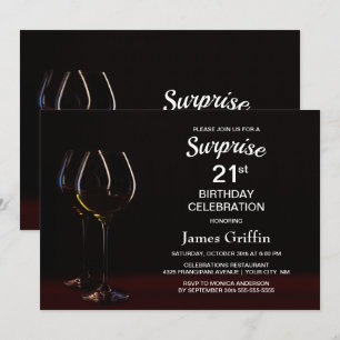 Black Surprise 21st Birthday Wine Glass Party Invitation