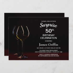 Black Surprise 50th Birthday Wine Glass Party Invitation