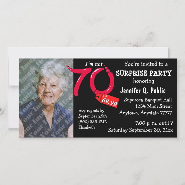Black Surprise 70th Birthday Party Photo Invite (Front)
