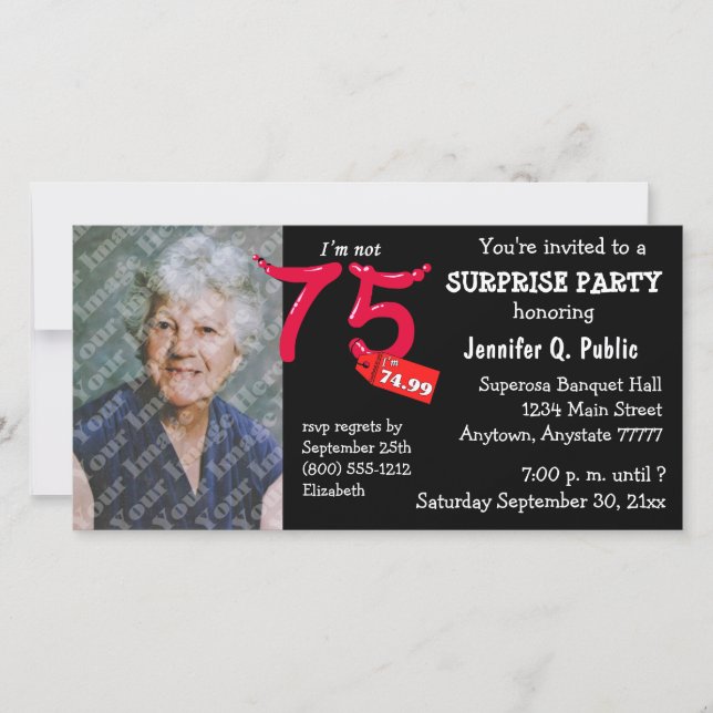 Black Surprise 75th Birthday Party Photo Invite (Front)