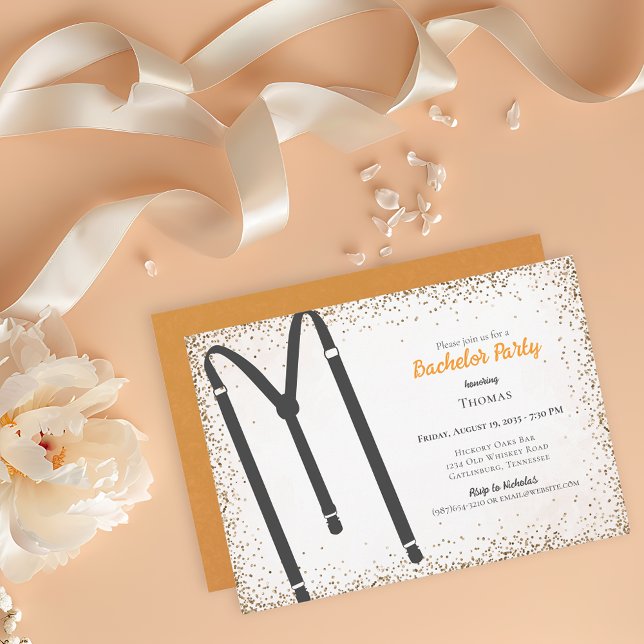 Black Suspenders Glitter Bachelor Party Invitation (Creator Uploaded)