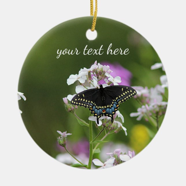 Black swallowtail butterfly ceramic tree decoration (Front)