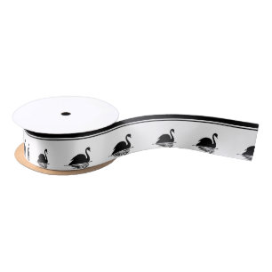 Black Swan and Black Stripes Ribbon Satin Ribbon