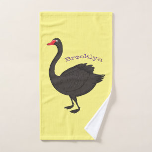 Black swan cartoon illustration bath towel set