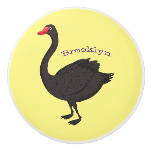 Black swan cartoon illustration ceramic knob