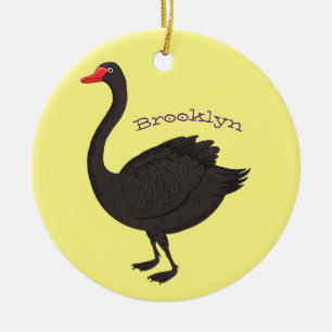 Black swan cartoon illustration ceramic ornament