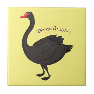 Black swan cartoon illustration ceramic tile