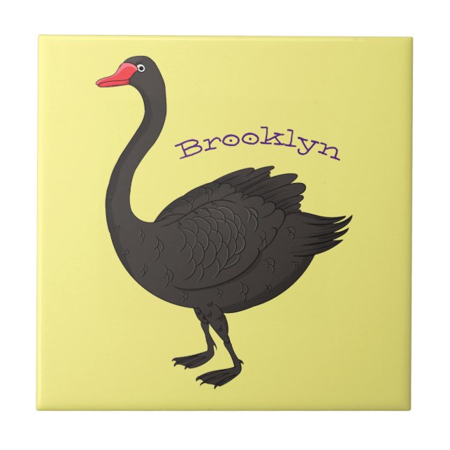 Black swan cartoon illustration  ceramic tile (Front)