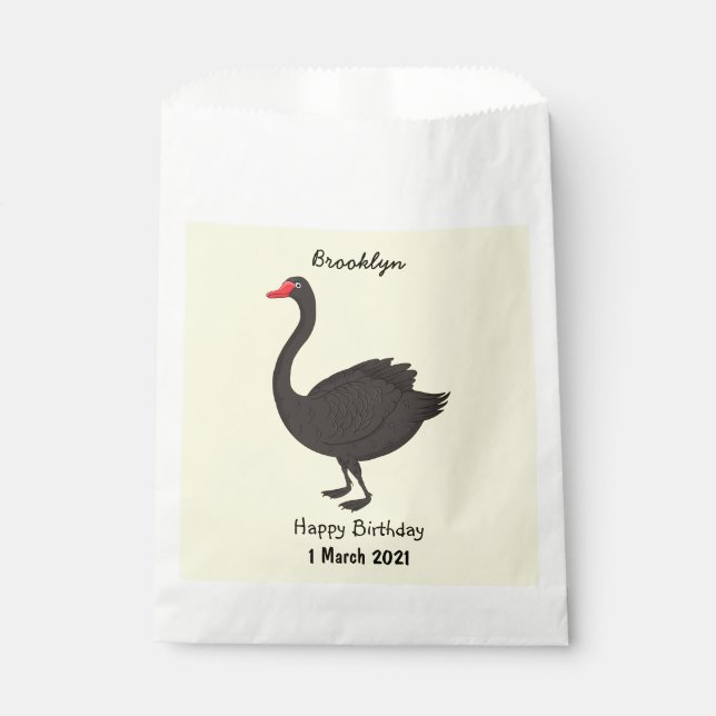 Black swan cartoon illustration favour bag (Front)