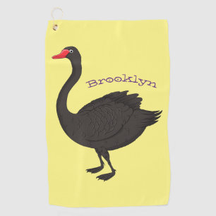 Black swan cartoon illustration golf towel