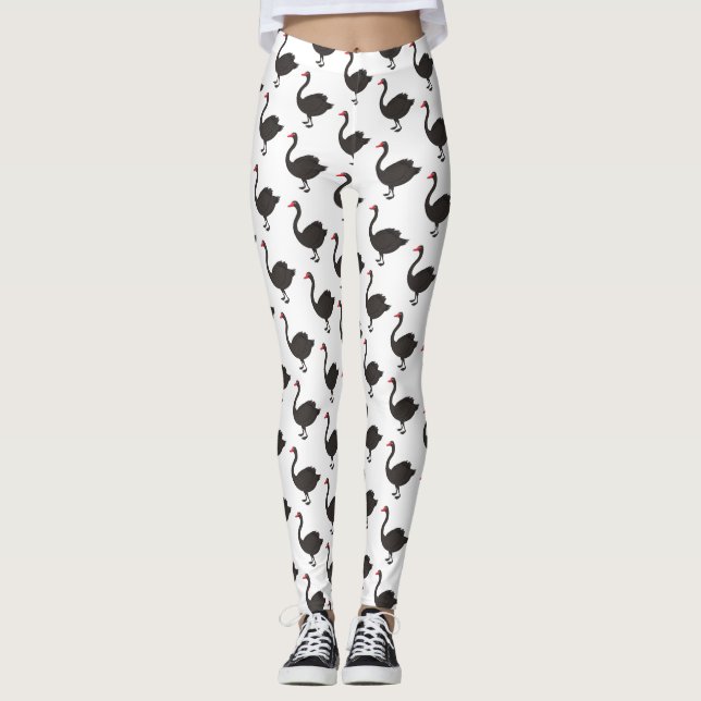 Black swan cartoon illustration leggings (Front)
