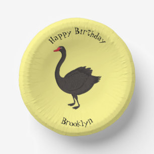 Black swan cartoon illustration paper plate