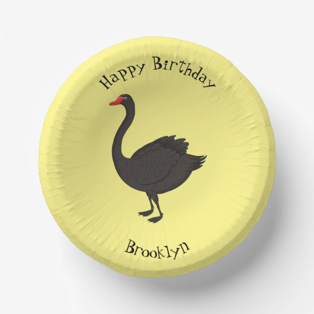 Black swan cartoon illustration  paper plate (Front)