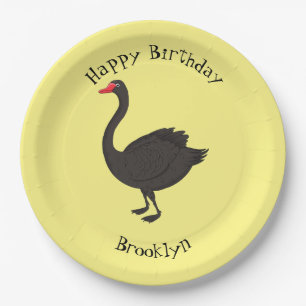 Black swan cartoon illustration  paper plate