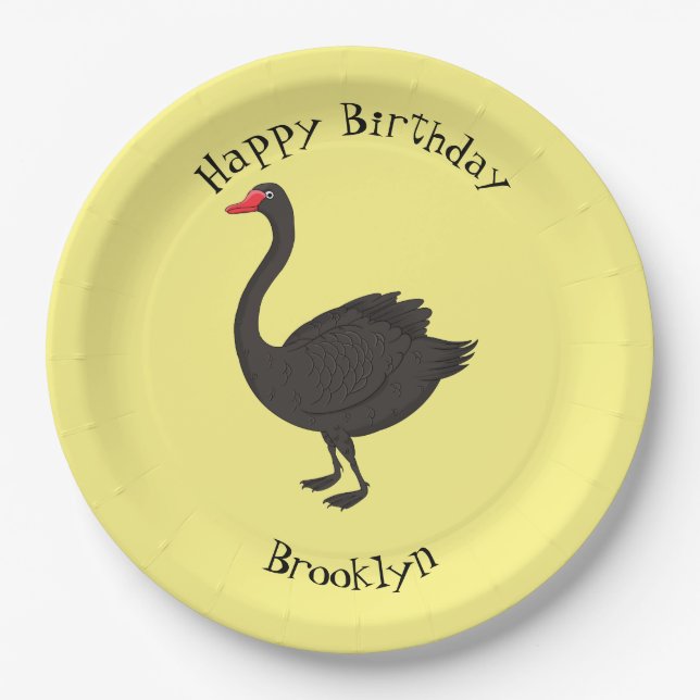 Black swan cartoon illustration  paper plate (Front)