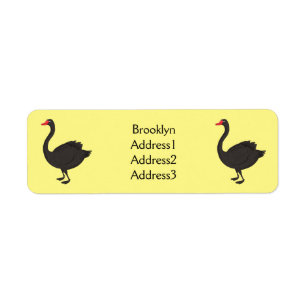 Black swan cartoon illustration return address label