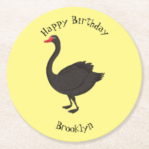 Black swan cartoon illustration round paper coaster