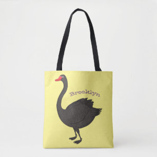 Black swan cartoon illustration tote bag
