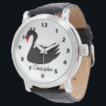 Black Swan Design Personalised Watch<br><div class="desc">Wrist watch swan design. You can customise this watch with any text of your choice. Should you require any help with customising then contact us through the message link on this page. Swan wrist watch</div>
