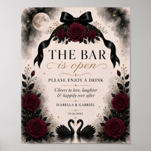 Black Swan Gothic The Bar Is Open Wedding Sign