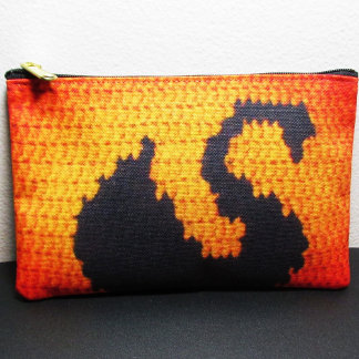 Black Swan In Orange Sunset Artisan Crochet Print  Accessory Pouch