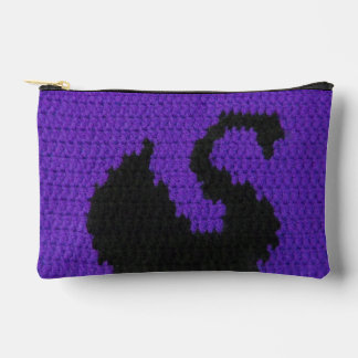 Black Swan Purple Violet Artisan Crochet Print Accessory Pouch