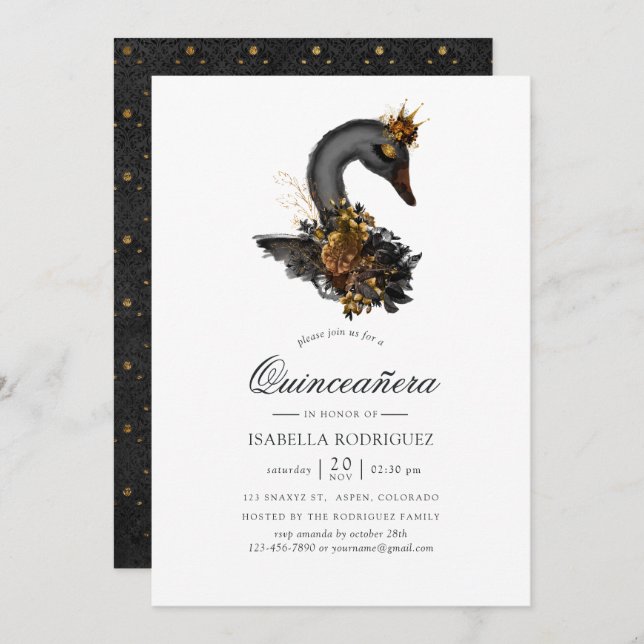 Black Swan Quinceañera Invitation (Front/Back)
