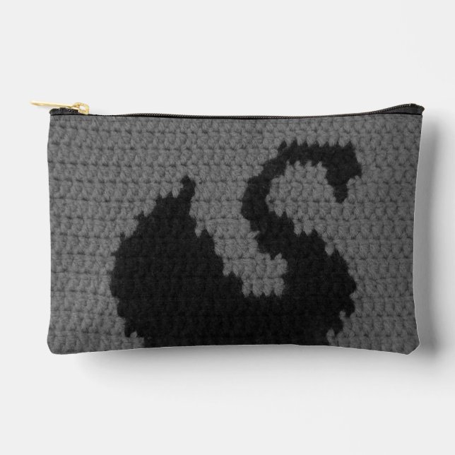 Black Swan Smokey Grey Artisan Crochet Print     Accessory Pouch (Front)
