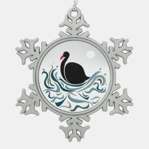 Black Swan Snowflake Pewter Christmas Ornament
