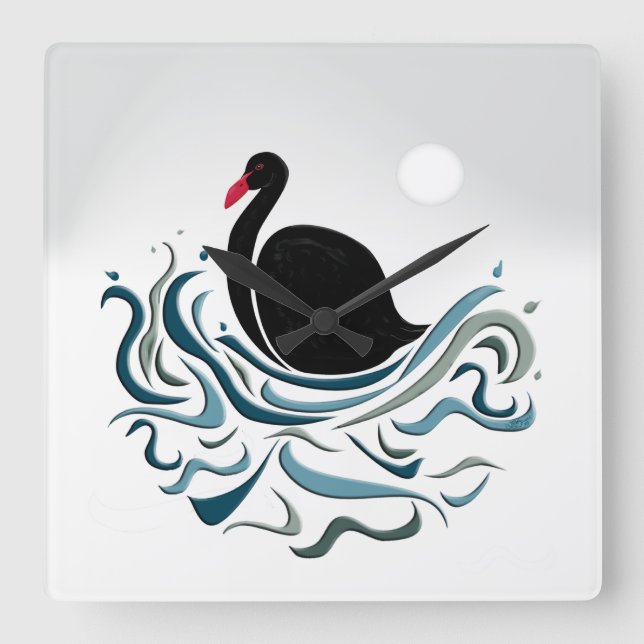 Black Swan Square Wall Clock (Front)