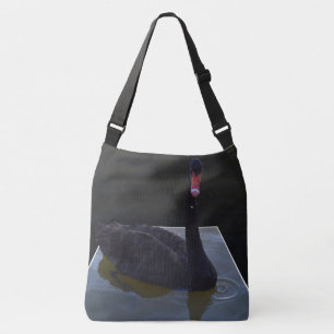 Black Swan Swimming In Dimensional Pond, Crossbody Bag