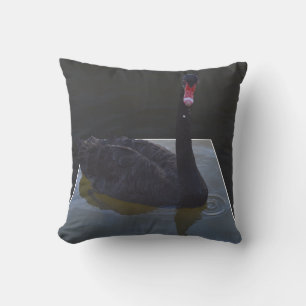 Black Swan Swimming In Dimensional Pond, Cushion