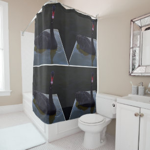 Black Swan Swimming In Dimensional Pond, Shower Curtain