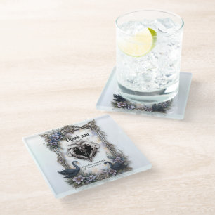Black Swan Wedding Frame – Gothic Romance Love Glass Coaster