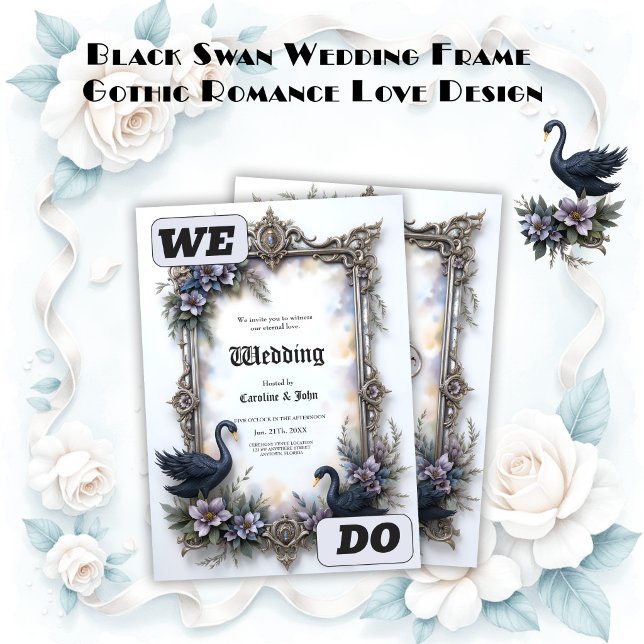 Black Swan Wedding Frame – Gothic Romance Love  Invitation (Creator Uploaded)