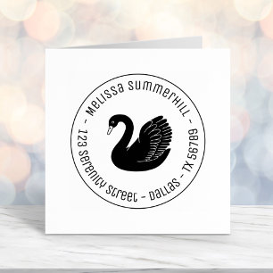 Black Swan Wings up Round Address Self-inking Stamp