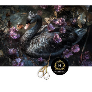 Black Swan with Purple Florals Decoupage  Tissue Paper