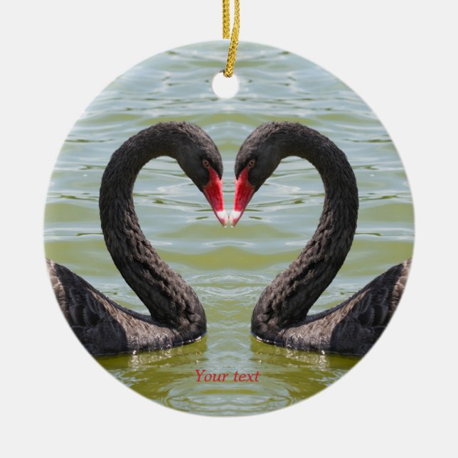 Black swans in heart shape ceramic ornament (Front)