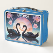 Black Swans in Pink Moonlight Metal Lunchbox