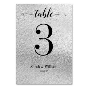 Black Swash Calligraphy Silver Wedding Table Number